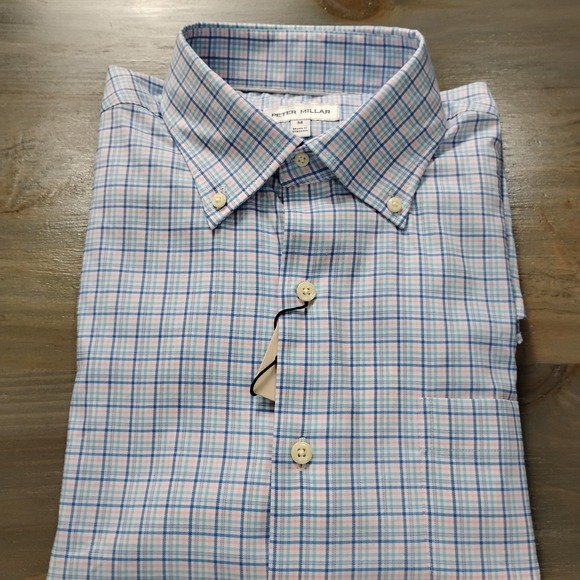 NWT Peter Millar Shirt Mens M Multi Plaid Performance Golf "K" Logo On Cuff - Picture 12 of 12